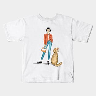 My Dog and Me in Chic Orange Glasses Kids T-Shirt